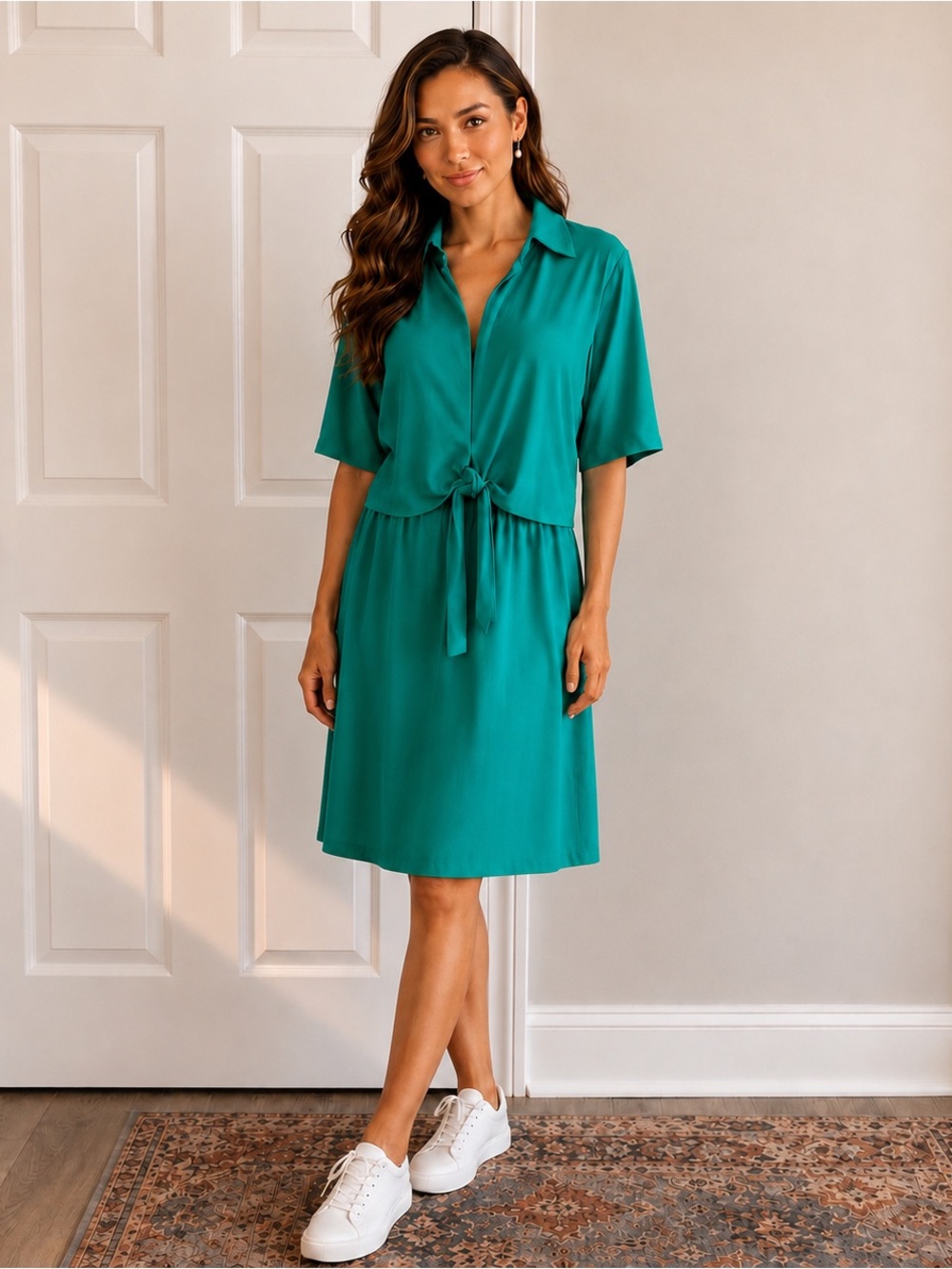 Verdant Tie-Front Shirt Dress - Green